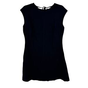 Open Edit Women's Medium Open Back Cap Sleeve Black Linen Blend Mini Dress